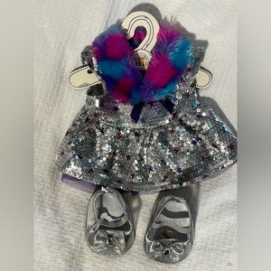 Build a Bear Sequin/Fur Dress & Shoes Evening Gown Clothes for Plush Animals